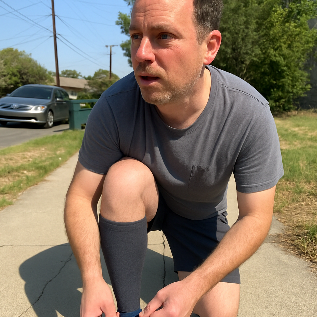 Chaussettes de compression portées lors d'une sortie course à pied